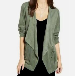 BLANK NYC Faux Suede Leather Jacket Olive Sage Green Draped BlankNYC Ultrasuede